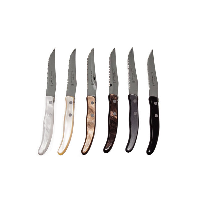 CLAUDE DOZORME Box of 6 Berlingot Steak Knife Set, Grey-Brown