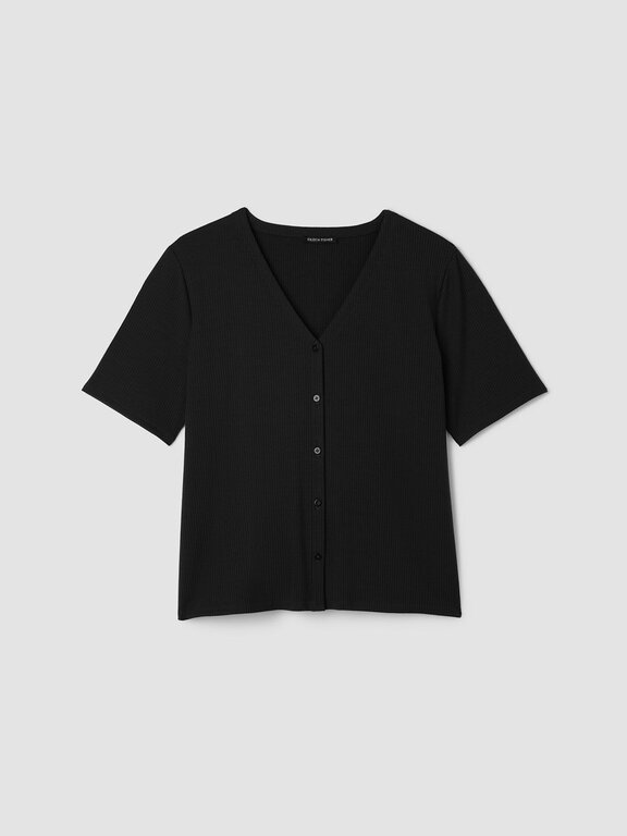 EILEEN FISHER EILEEN FISHER Ribbed V-Neck Button Front Top