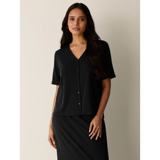 EILEEN FISHER Ribbed V-Neck Button Front Top