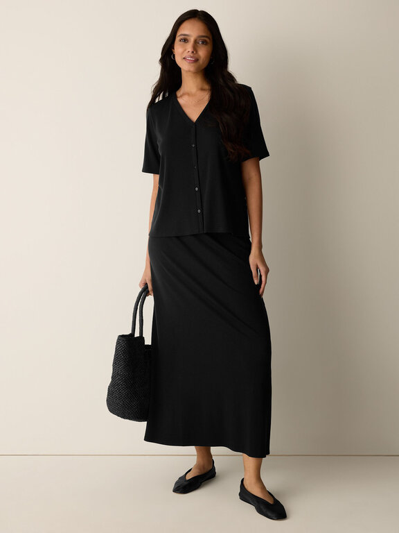 EILEEN FISHER EILEEN FISHER Ribbed V-Neck Button Front Top