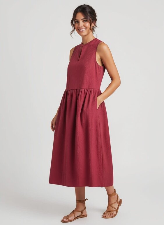 EILEEN FISHER EILEEN FISHER Split Neck Dress Calf Length Dress
