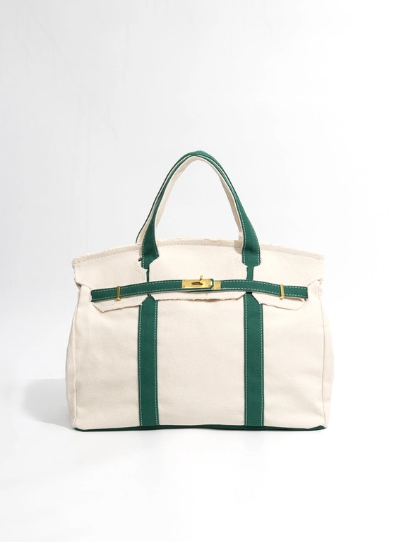 FAMILYWEAR FAMILYWEAR Cotton Canvas Boatkin Bag- Tan/Green