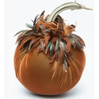 HOT SKWASH 8" Silk Velvet Pumpkin with Bronze Feather Collar