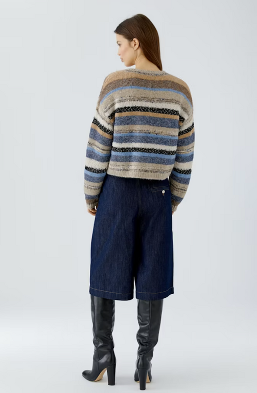 OUI OUI Multi Stripe Crewneck Sweater