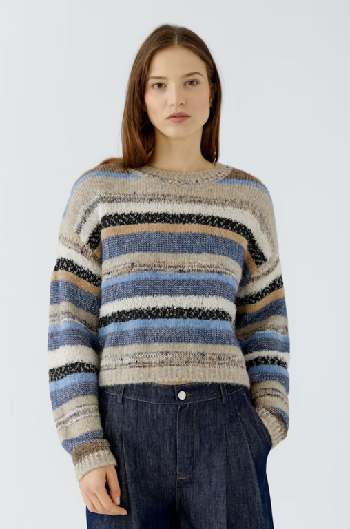 OUI OUI Multi Stripe Crewneck Sweater