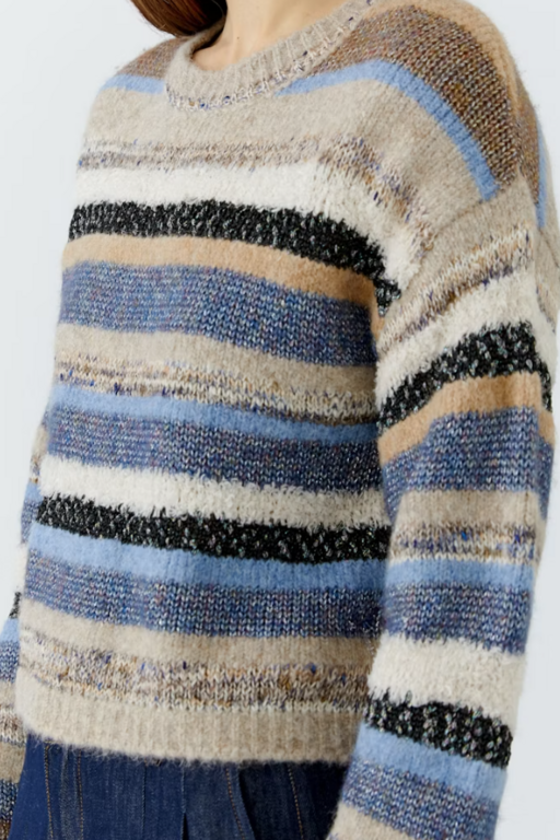 OUI OUI Multi Stripe Crewneck Sweater