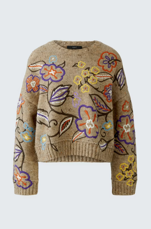OUI OUI Embroidered Pullover Sweater
