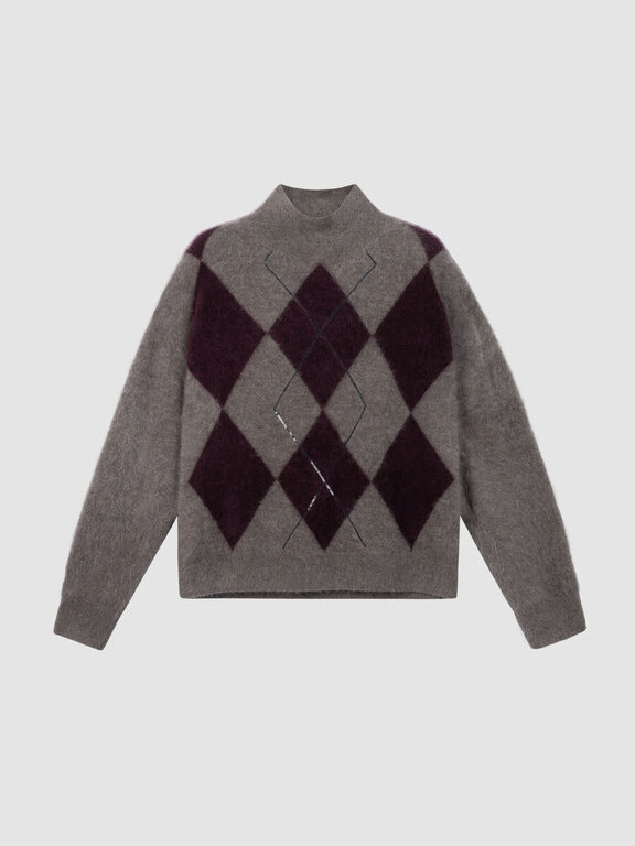 REPEAT REPEAT Brushed Cashmere Argyle Intarsia Sweater