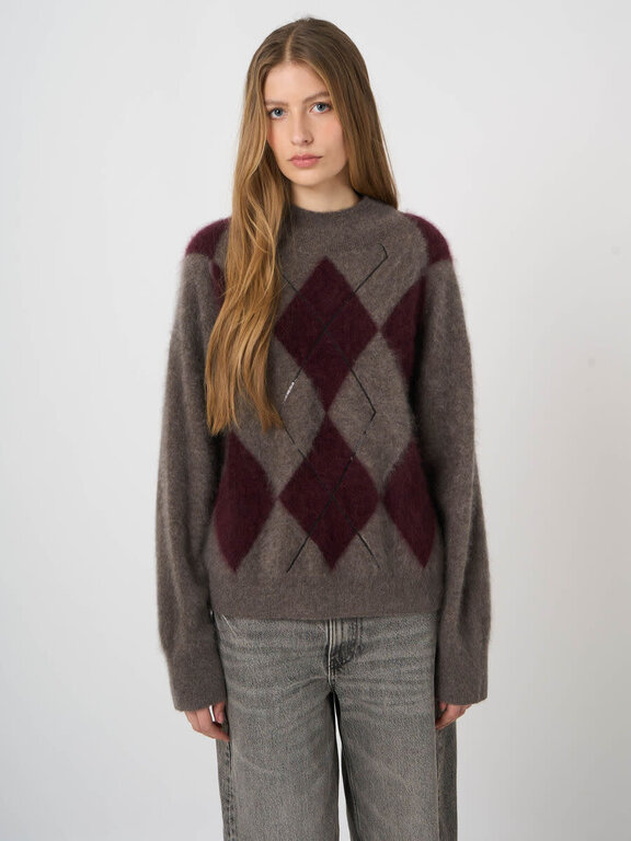 REPEAT REPEAT Brushed Cashmere Argyle Intarsia Sweater