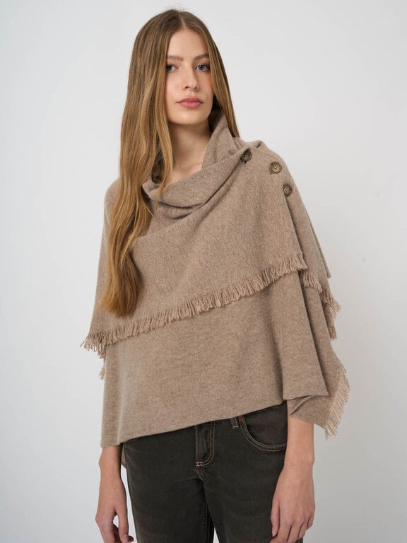 REPEAT REPEAT Button Poncho with Fringe
