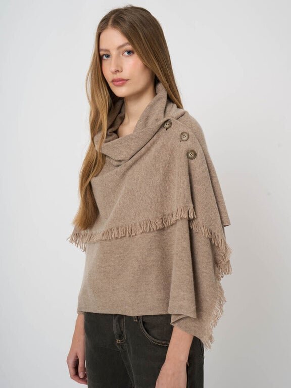 REPEAT REPEAT Button Poncho with Fringe