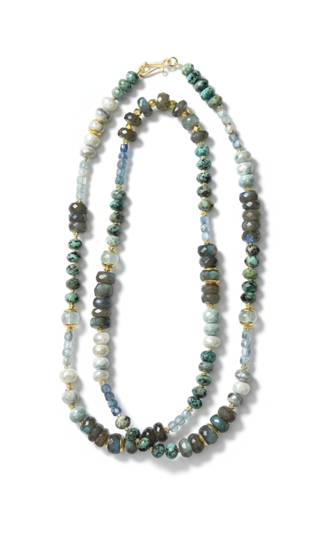 ROBINDIRA UNSWORTH ROBINDIRA UNSWORTH 14k Gold Vermeil, African Turquoise, Kyanite, Silverite, Labradorite, Aquamarine Necklace