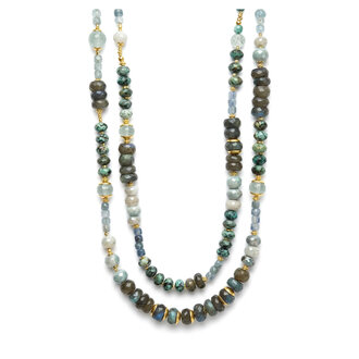 ROBINDIRA UNSWORTH 14k Gold Vermeil, African Turquoise, Kyanite, Silverite, Labradorite, Aquamarine Necklace