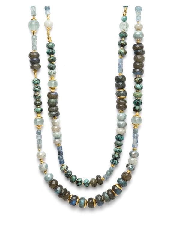 ROBINDIRA UNSWORTH ROBINDIRA UNSWORTH 14k Gold Vermeil, African Turquoise, Kyanite, Silverite, Labradorite, Aquamarine Necklace