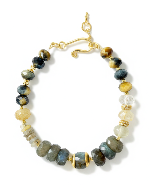 ROBINDIRA UNSWORTH ROBINDIRA  UNSWORTH 14k Gold Vermeil, Blue Tiger's Eye, Rutilated Quartz, Labradorite Bracelet