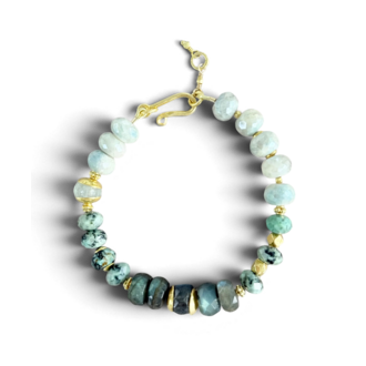 ROBINDIRA UNSWORTH 14k Gold Vermeil, Silverite, African Turquoise, Labradorite, Aquamarine Bracelet
