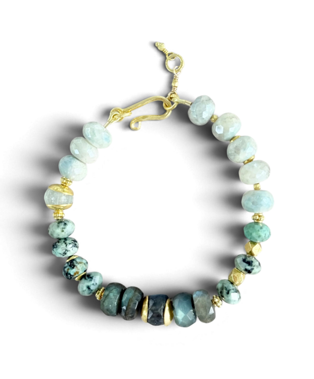 ROBINDIRA UNSWORTH ROBINDIRA UNSWORTH 14k Gold Vermeil, Silverite, African Turquoise, Labradorite, Aquamarine Bracelet