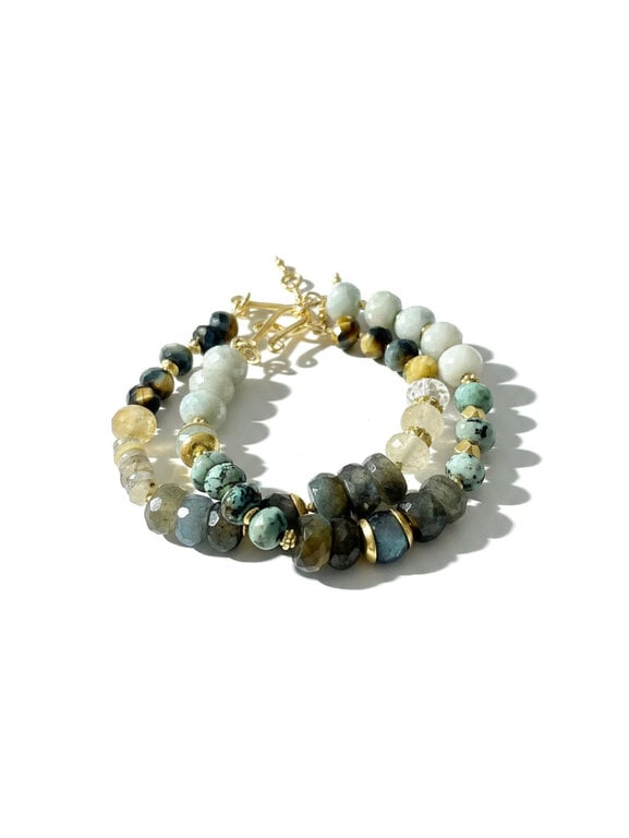 ROBINDIRA UNSWORTH ROBINDIRA UNSWORTH 14k Gold Vermeil, Silverite, African Turquoise, Labradorite, Aquamarine Bracelet