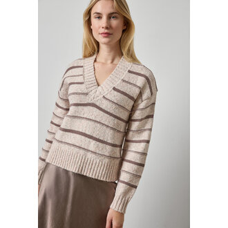 LILLA P Multi Stripe V-Neck Sweater