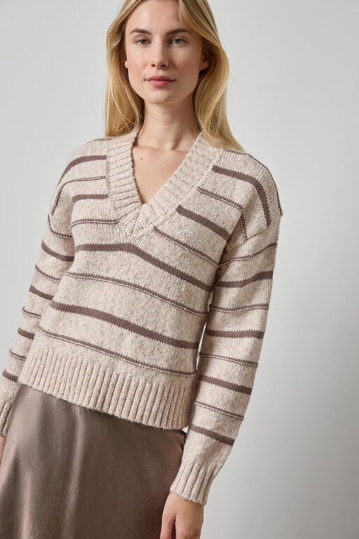 LILLA P LILLA P Multi Stripe V-Neck Sweater