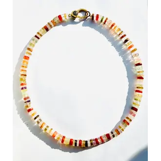 JMNYC Multi Color Gemstone and Crystal Quartz , 14k Gold Vermeil, Sterling Silver, Diamond Heishi Necklace