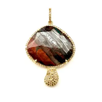JMNYC Brown Agate, Diamond, 14k Gold Vermeil Mushroom Pendant