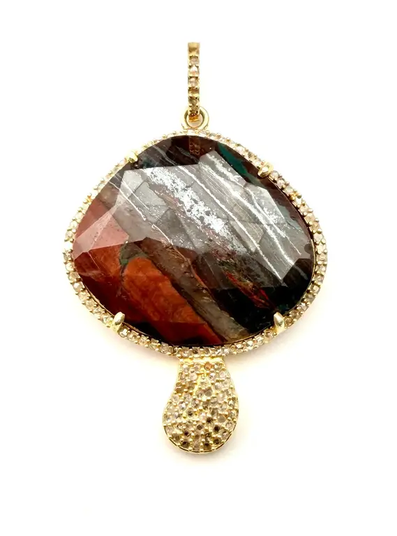 JMNYC JMNYC Brown Agate, Diamond, 14k Gold Vermeil Mushroom Pendant
