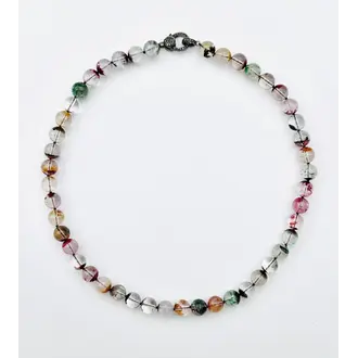 JMNYC Smooth Multi-Color Phantom Quartz, Diamond, Sterling Silver 18" Necklace