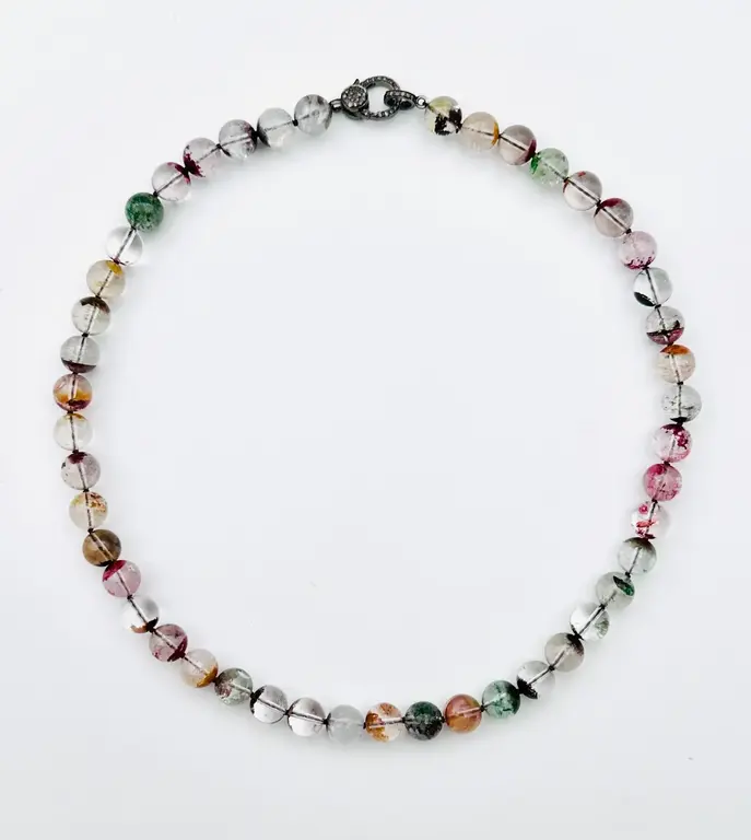 JMNYC JMNYC Smooth Multi-Color Phantom Quartz, Diamond, Sterling Silver 18" Necklace