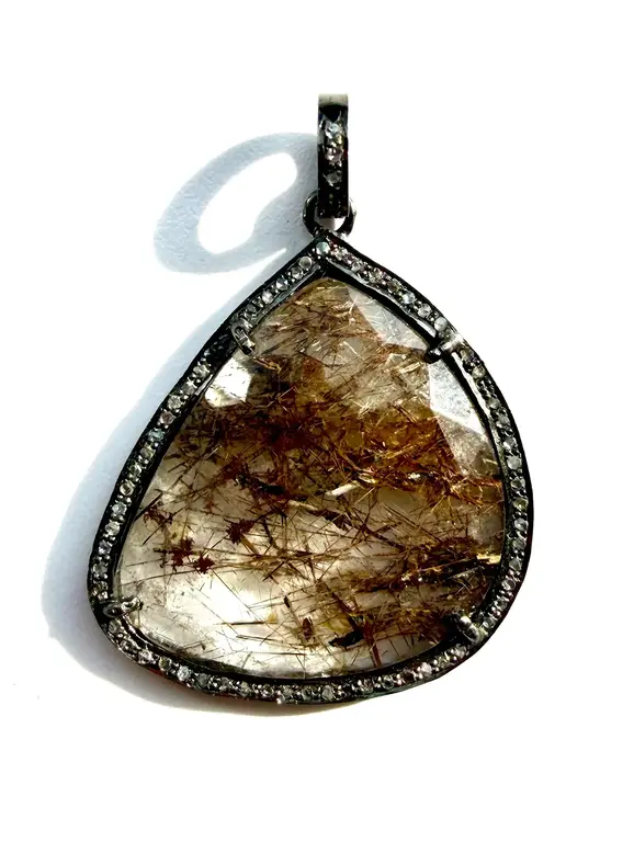 JMNYC JMNYC Brown Rutilated Quartz, Diamond, Sterling Silver Pendant
