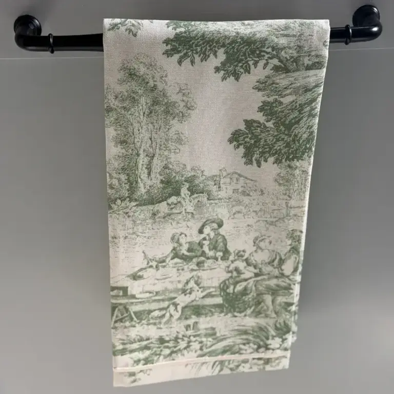 ARTE ITALICA ARTE ITALICA Montefalco Toile Italian Cotton Towel, Cream & Green