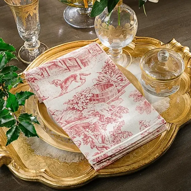 ARTE ITALICA ARTE ITALICA Montefalco Toile Italian Cotton Towel, Cream & Red