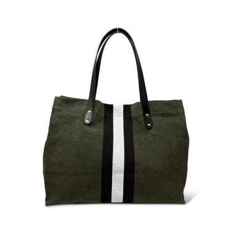 KEMPTON Oversized Olive Canvas Stripe Tote