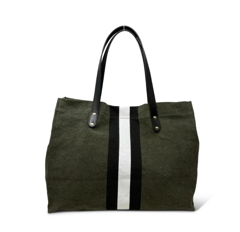 KEMPTON KEMPTON Oversized Olive Canvas Stripe Tote