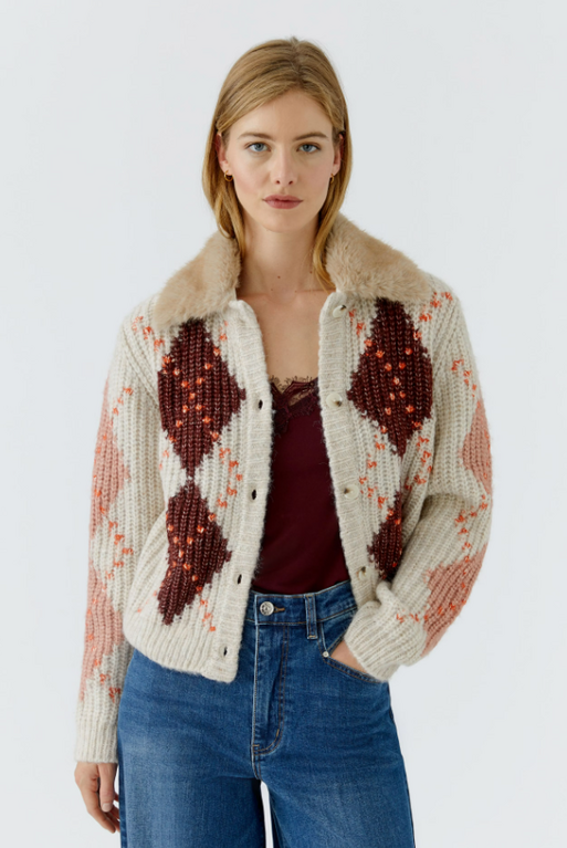 OUI OUI Argyle Cardigan