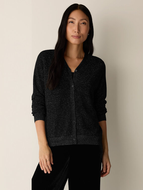 EILEEN FISHER Shimmer Wool V-Neck Cardigan