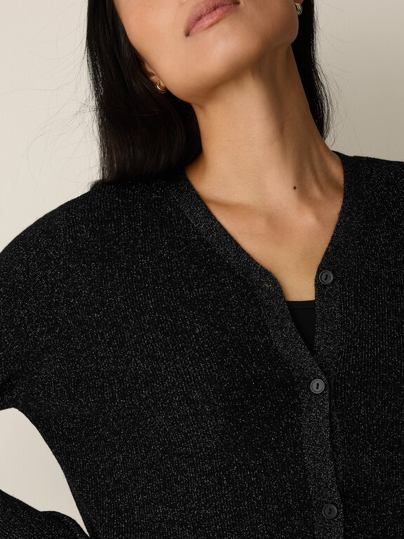 EILEEN FISHER Shimmer Wool V-Neck Cardigan