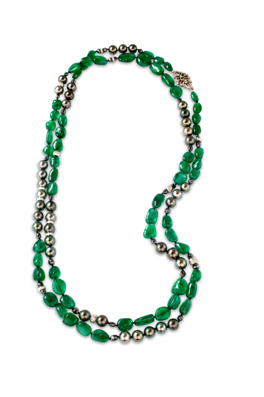 Emerald and Tahitian Pearl Necklace