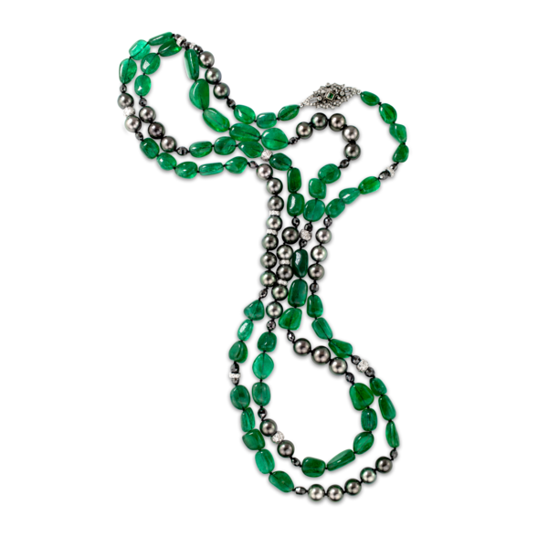 Emerald and Tahitian Pearl Necklace