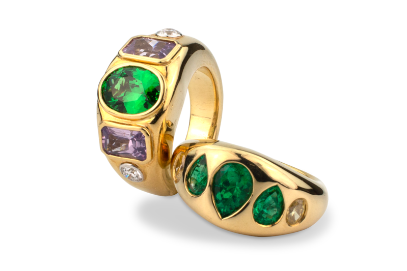 Tsavorite, Lavender Spinel &  Diamond Ring