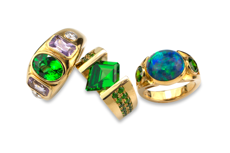 Tsavorite, Lavender Spinel &  Diamond Ring