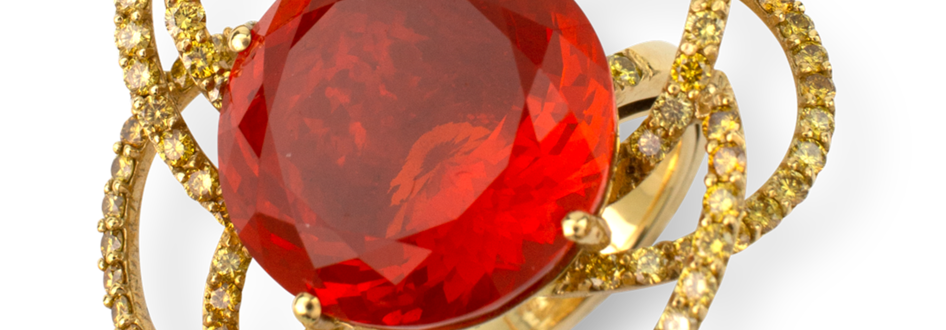 Mexican Fire Opal & Yellow Diamond Ring