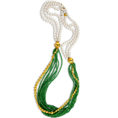 Tsavorite Garnet & Chinese Freshwater White Pearls Necklace - 34"