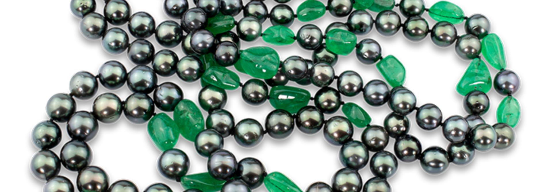 Black Tahitian Pearl & Colombian Emerald Necklace - 85"