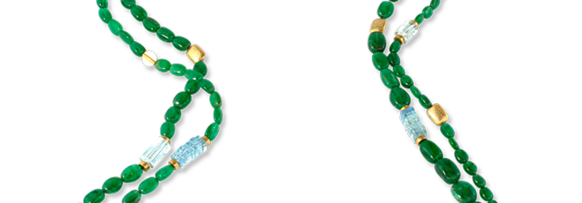 Emerald, Aquamarine & Gold Necklace - 92"