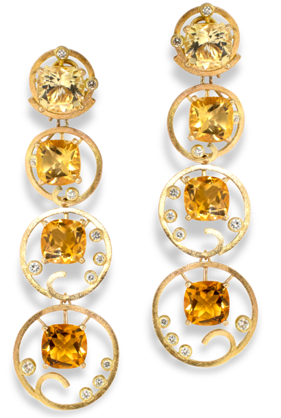 Ombre Citrine and Diamond Yellow Gold Earrings