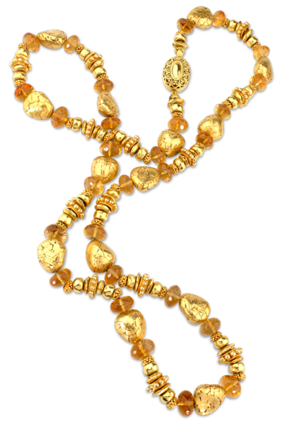 Handmade Gold Beads & Citrine Necklace - 30"