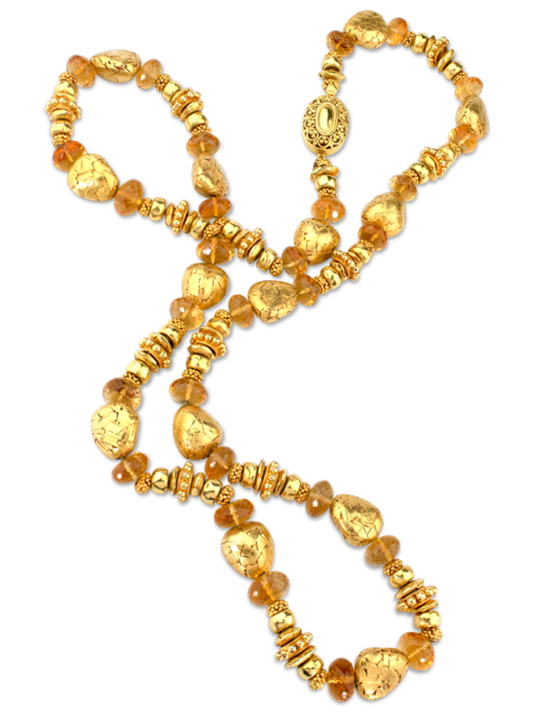 Handmade Gold Beads & Citrine Necklace - 30"