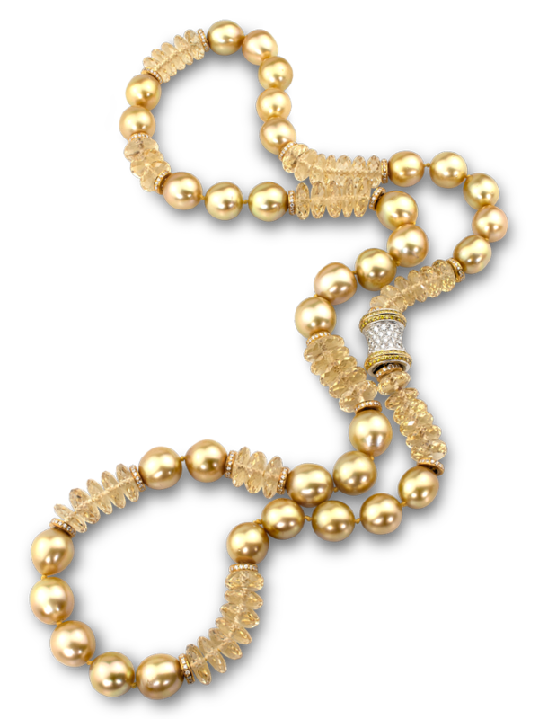 Golden South Sea Pearl & Heliodor Necklace - 28"