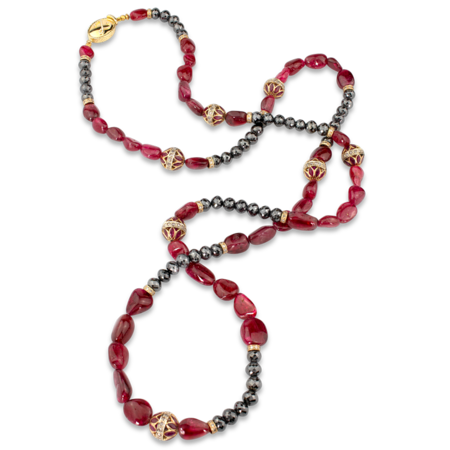 Spinel and Black Diamond Necklace - 40"
